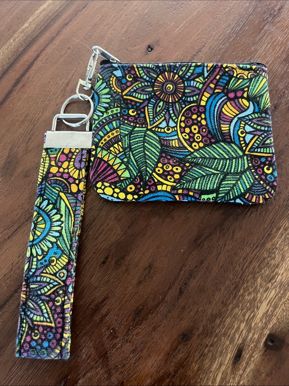 Kids Multicolor Floral Wristlet Card Case with Keyring Strap